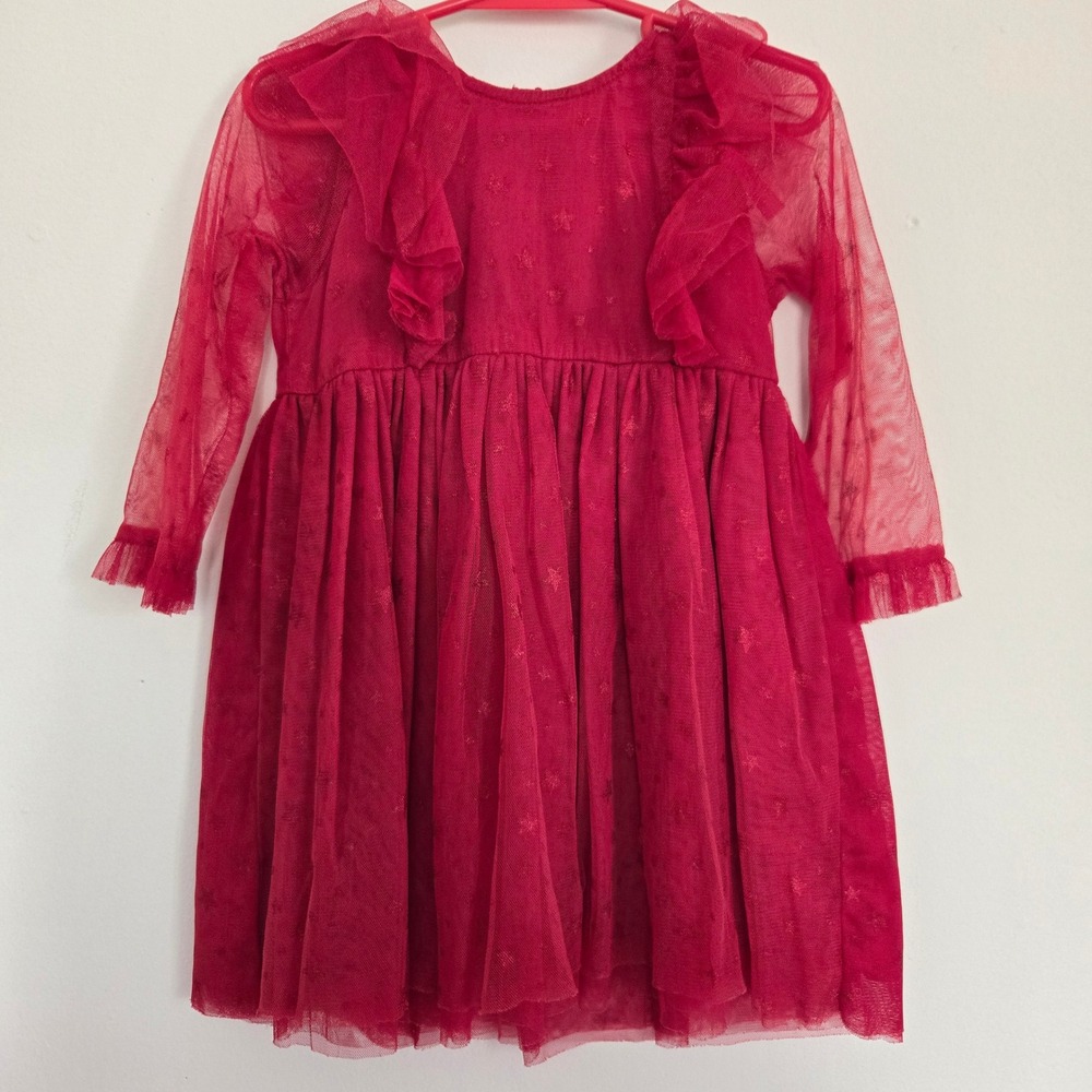 Pink‎ Chicken New York Girls Red Tulle Star Embroidered Ruffle Dress 2Y Holiday